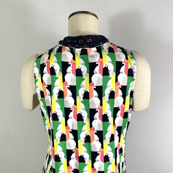 Crown and Ivy size medium Shift Dress Elephant green coral blue V-neck - Picture 7 of 8